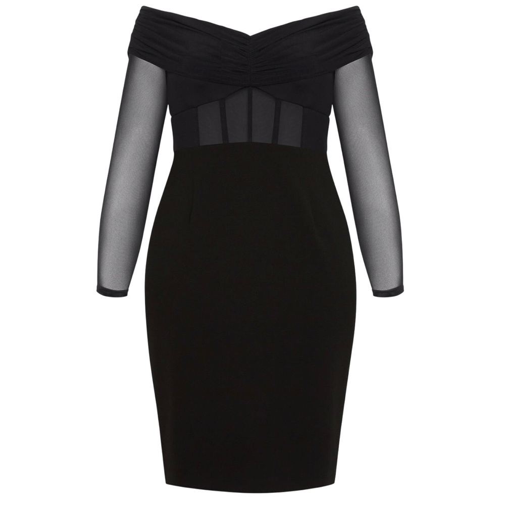 City Chic Off The Shoulder Lana Sheer Long Sleeve Corset Sheath Dress Size 24 - Picture 5 of 9
